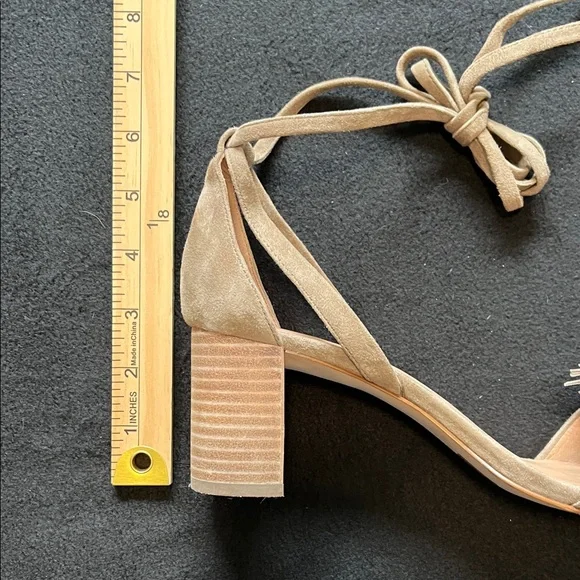 Madewell Lainy Suede Block Heel Sandal Size 8.5 Pom Pom Tie Ankle All Seasons - Picture 4 of 6